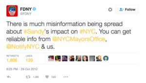 FDNY Sandy Tweet on Twitter Social Media miscommunication