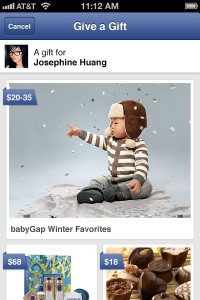 Screenshot of Facebook Gift Feature