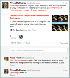 Screenshot of Alyssa McCluskey's 50 Shades of Grey tweet