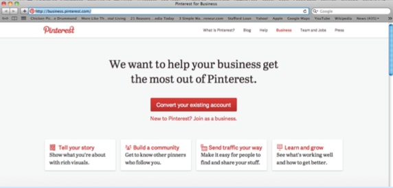 Screenshot of Pinterest for Business page